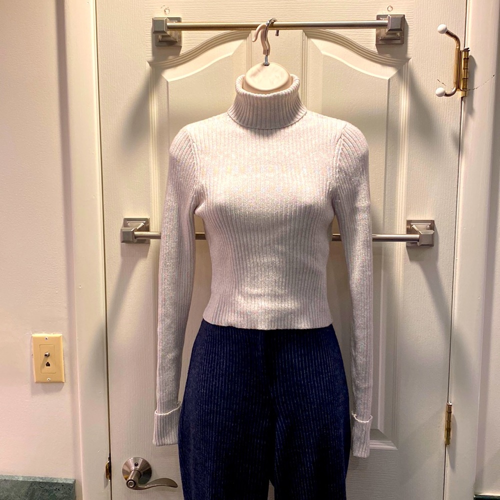 Sparkling multicolored ribbed cropped turtleneck